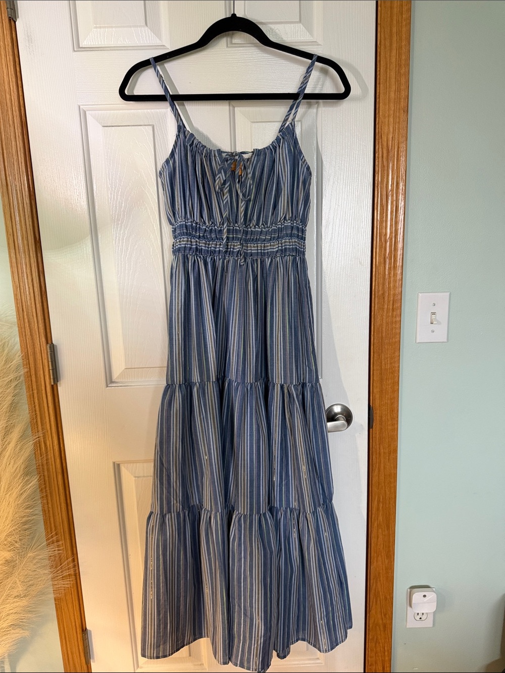 Flying Tomato Blue Striped Tiered Midi Dress
